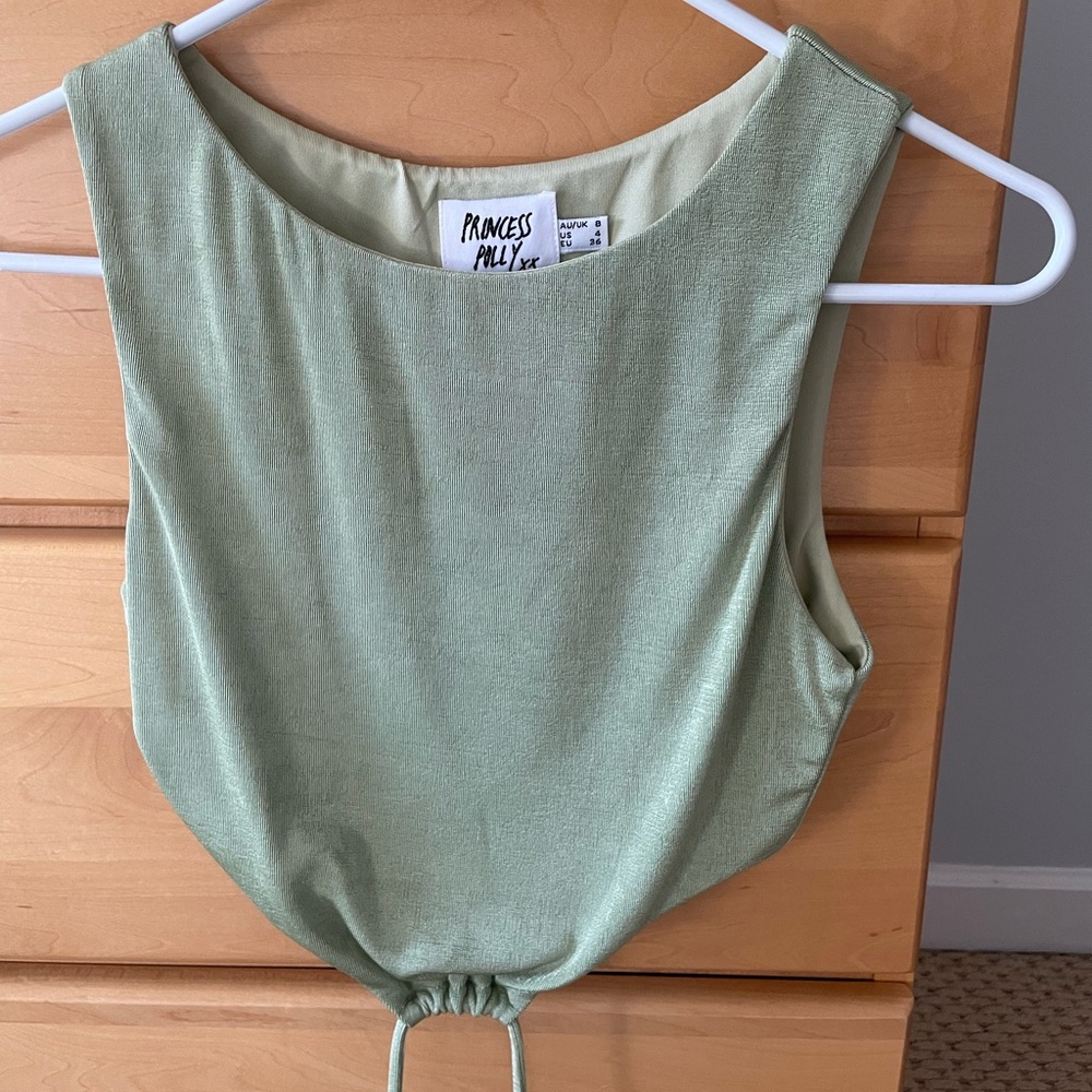PRINCESS POLLY Green Tie Crop Top